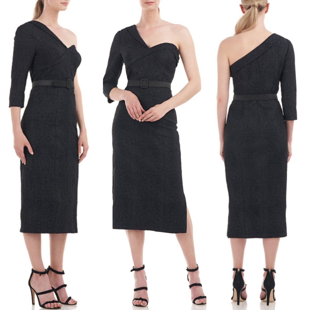 🔥Kay Unger Ariella One Shoulder Midi Black Dress